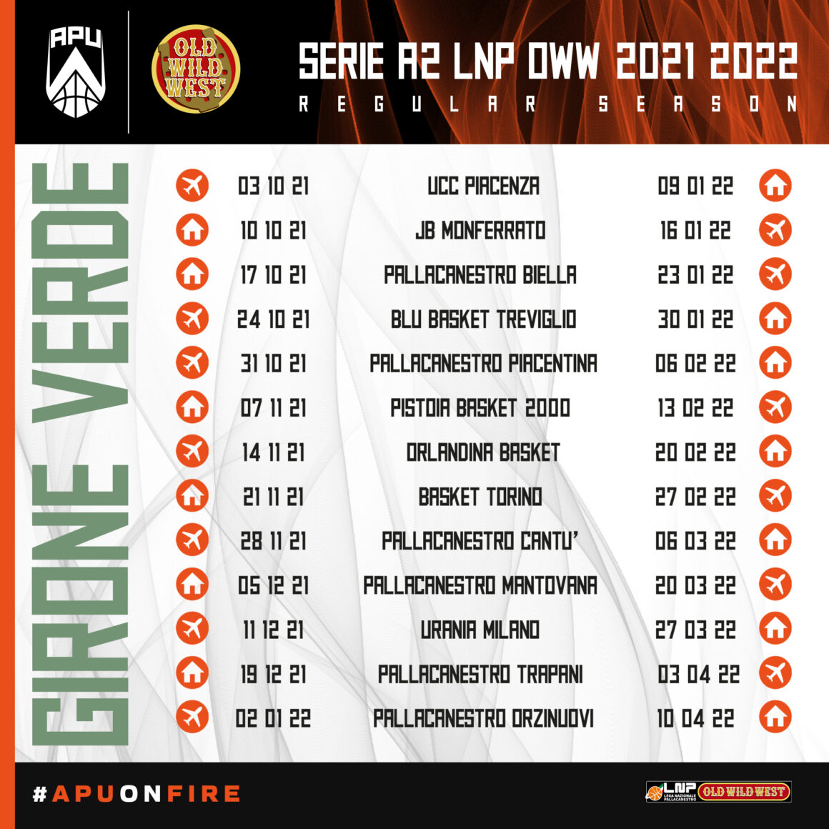 Serie A2 2021-2022: il debutto dell’Apu OWW Udine al PalaCarnera sarà il 10 ottobre contro JB Monferrato